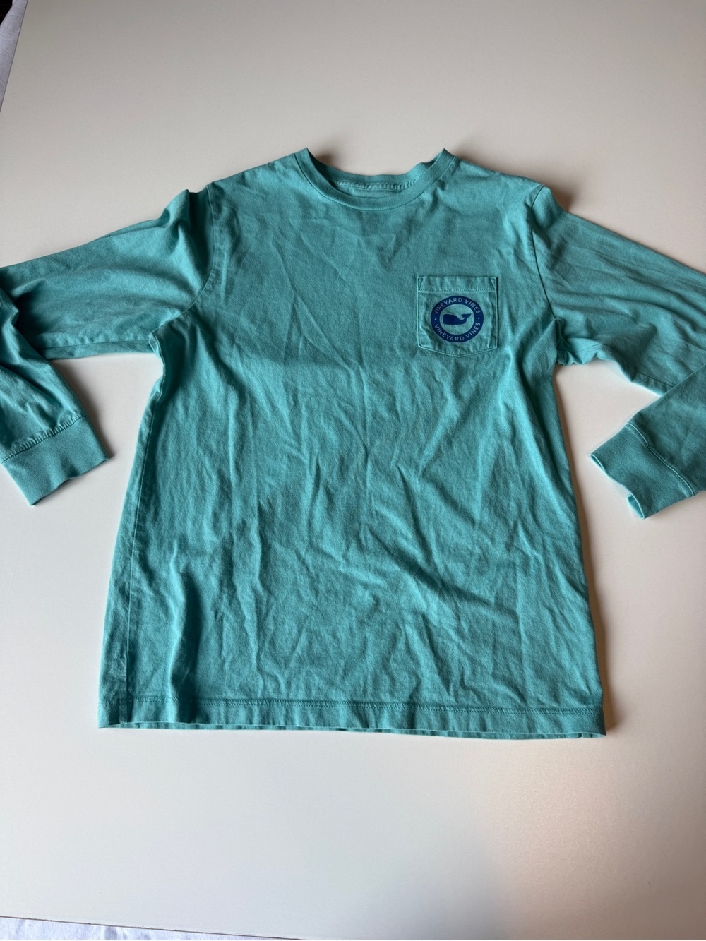 Vineyard Vines Seafoam Green/Aqua Long Sleeve Pocket Tee - Kids Medium